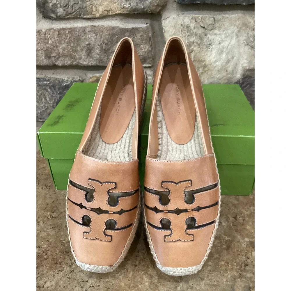 Tory Burch Ines Womens Size 7 Platform Espadrille Camello Leather Size 7 New